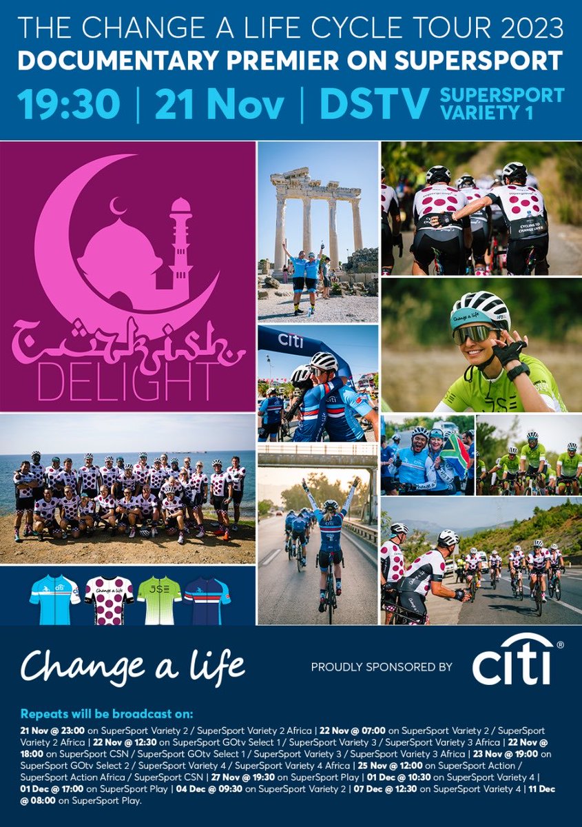 The Citi Change a Life Cycle Tour 2023 - Documentary will be aired on SuperSport channel 206 tomorrow at 19:30 ⁦<a href="/Citi/">Citi</a>⁩ ⁦<a href="/Changealifecycl/">Change A Life Cycle Tour</a>⁩ ⁦<a href="/DSV_ZA/">DSV South Africa</a>⁩ ⁦<a href="/USNSA/">USNSA</a>⁩