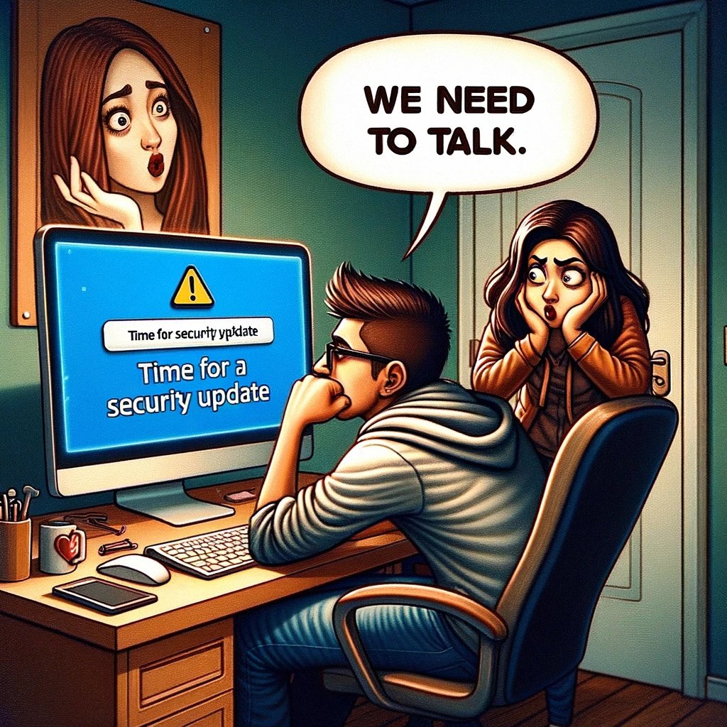 W8MEJ's tweet photo. Man, every time my computer says 'time for a security update', I feel like it's my girlfriend telling me we need to talk. I know it's important, but I also know I'm not gonna like it.
#ComputerUpdates #SecurityUpdates #RelationshipMetaphor #TechHumor #SoftwareUpdates #Maintenance https://t.co/LItw5deS2F