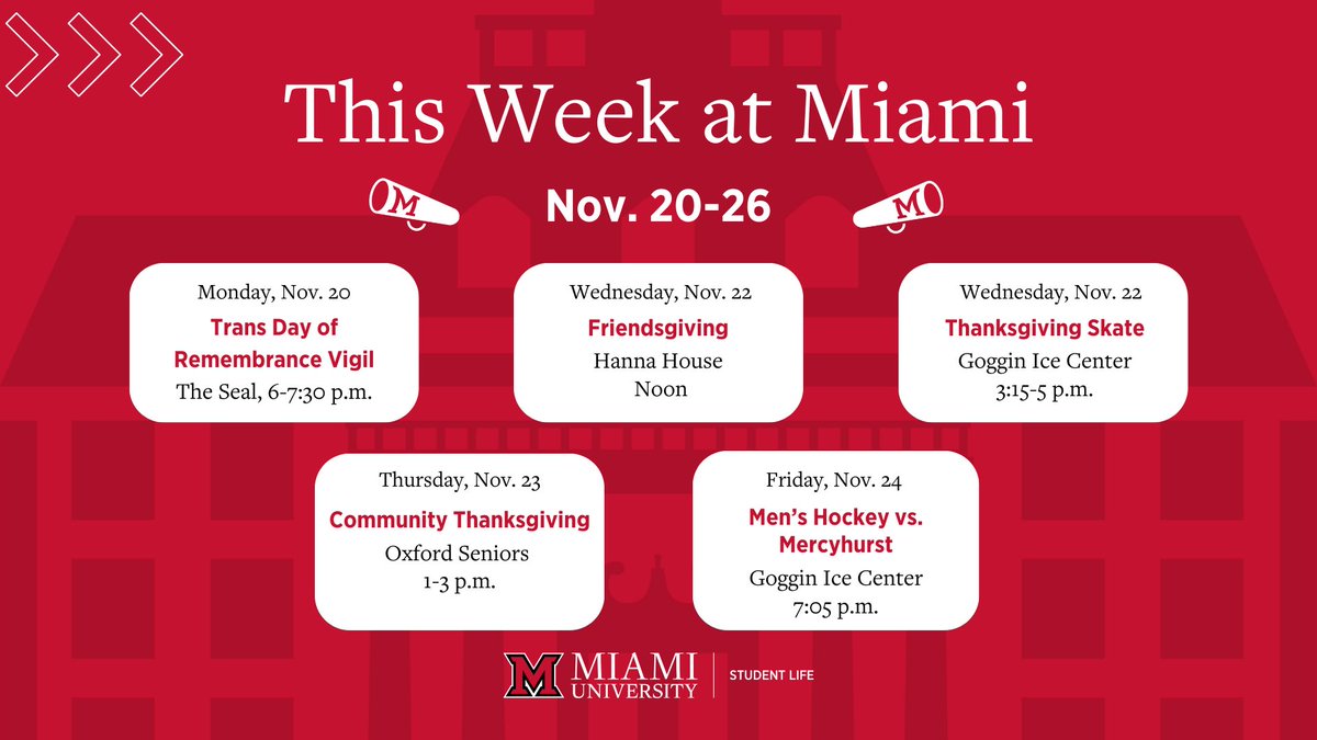 🍁 Happy Thanksgiving 🍁 
If you're staying on campus, check out what's happening this week below!