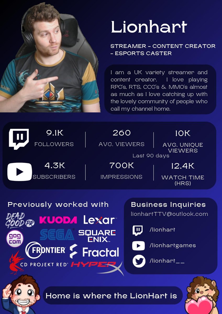 Heading in to 2024 I am really excited for the things to come on our channel!

If you're looking to collaborate, feel free to check out my most up to date Media Kit! 

Remember friends. Home is where the Lionhart is. <3