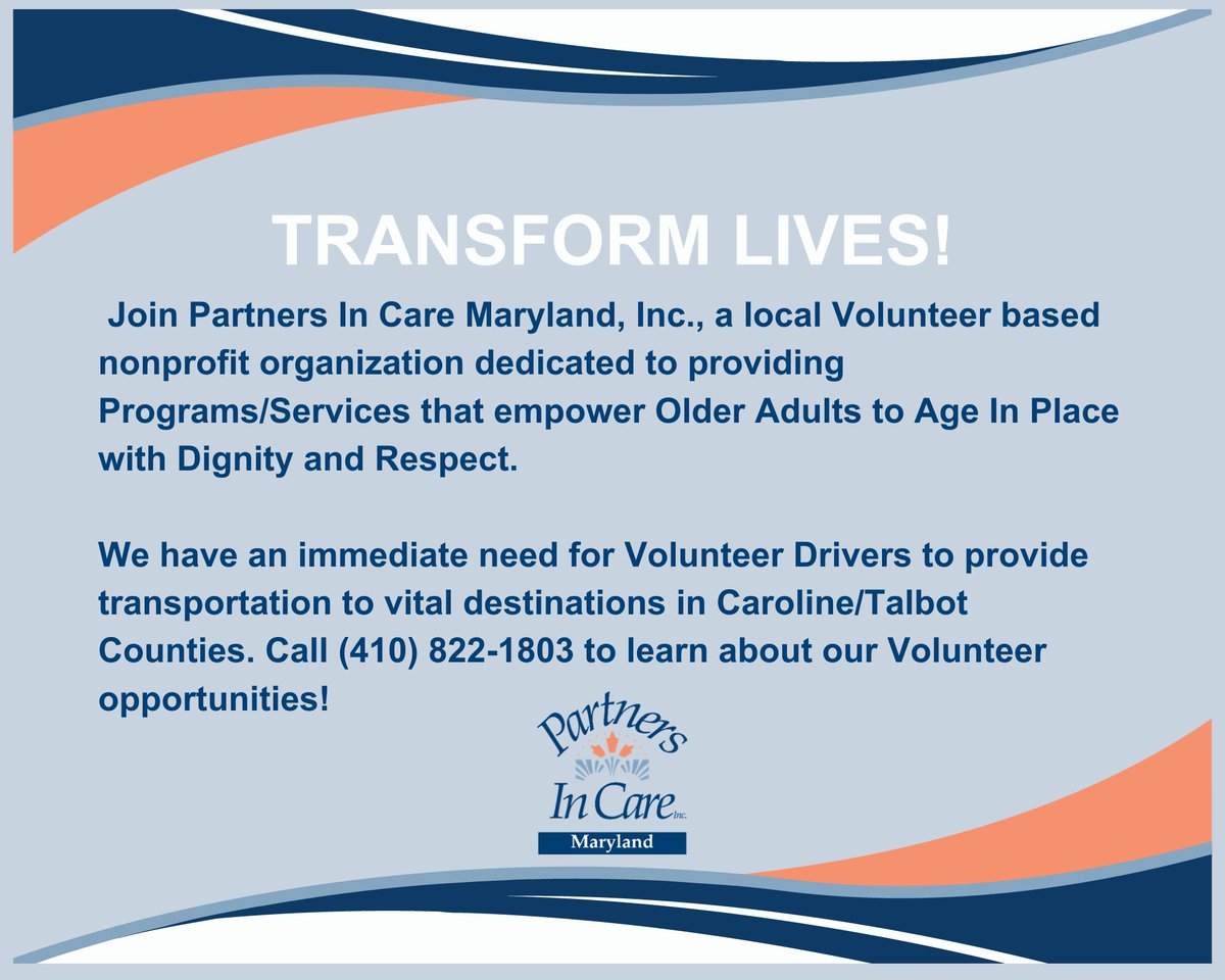 We’re a nonprofit and we rely on the help of people like you! Sign up to volunteer with Partners In Care, Maryland, Inc.  #partnersincaremaryland