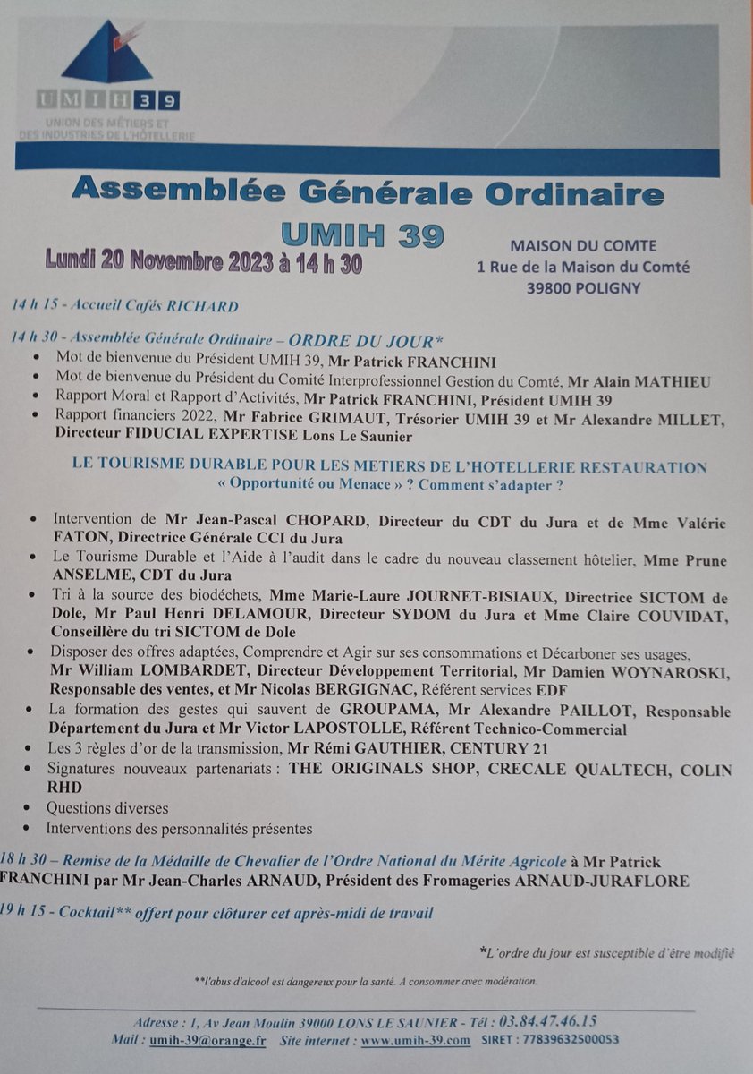 W_Lombardet's tweet photo. Ravi de participer à l'assemblée générale #AG @UMIH_France du #Jura sous la présidence de M. Patrick #Franchini ici à la maison du Comté à #Poligny avec mes collègues Damien Woynaroski et Nicolas Bergignac ... https://t.co/k9K8ITcaSE