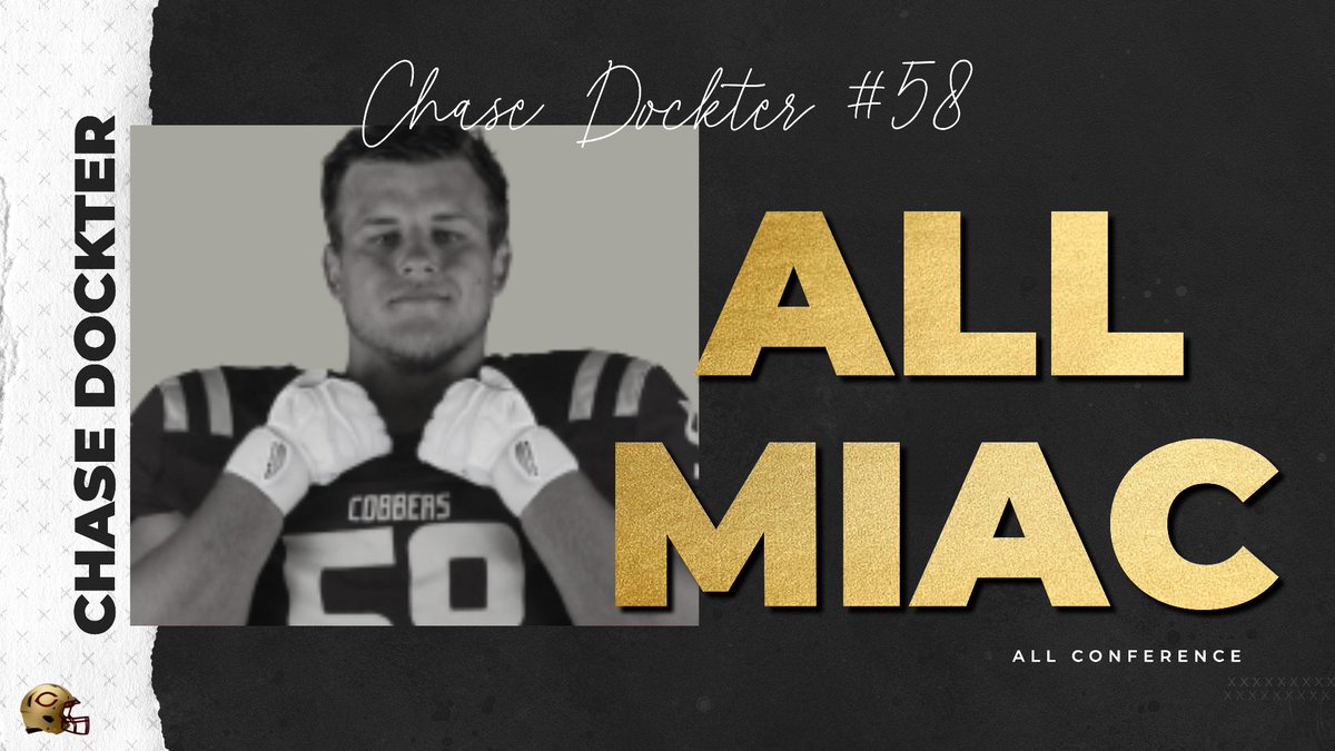 Congrats to @chasedockter58 on being named All Conference. @miacathletics #RollCobbs #BlackshirtDefense