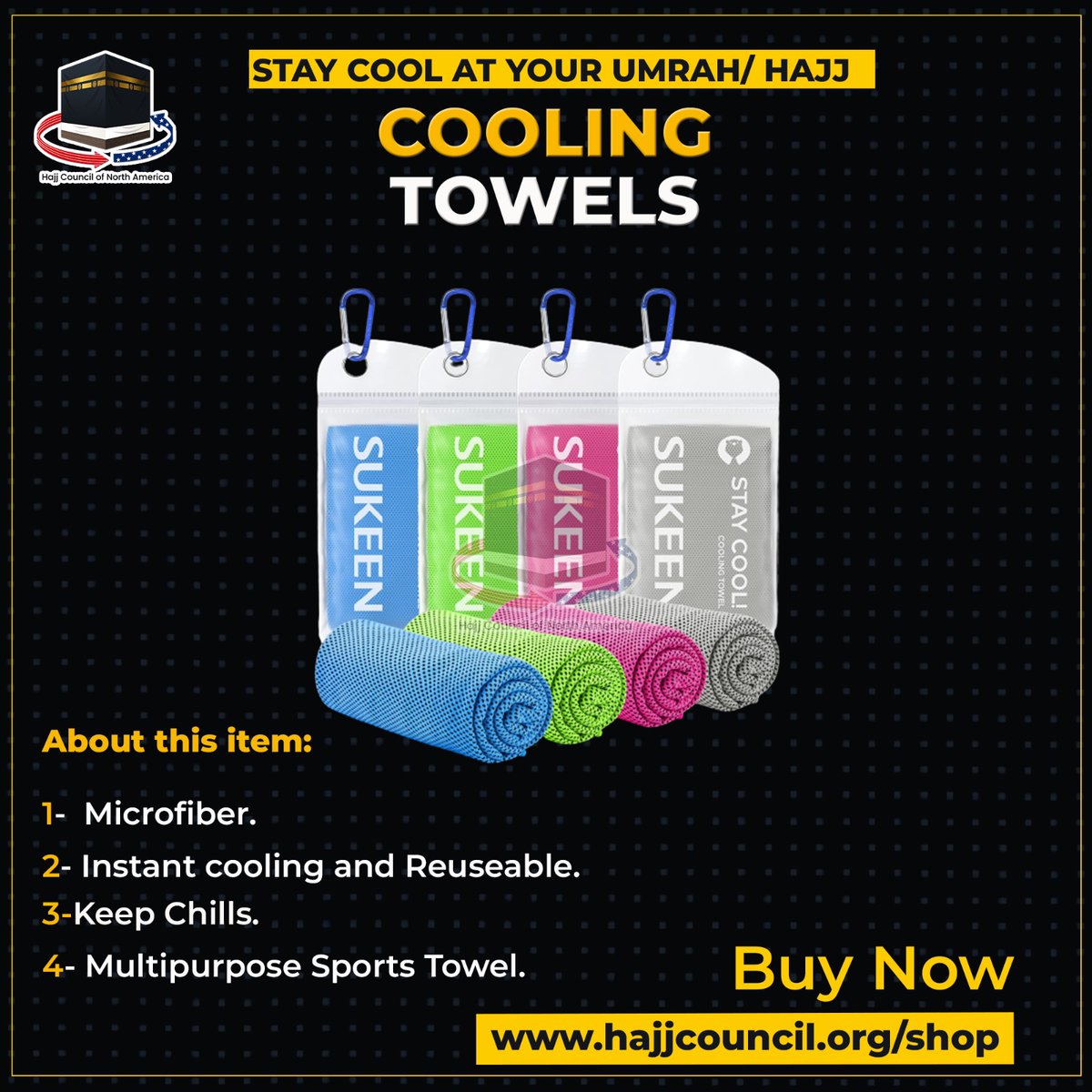 Hajj_Council's tweet image. "Keep your cool during Hajj and Umrah with our Hyper-evaporative Cooling Towels! ❄️🕋 Activated with ease, these towels stay chilled for up to 3 hours. No chemicals, just pure refreshment.

Get Yours Now: amzn.to/3L7F9rT

#CoolingTowels #UmrahEssentials