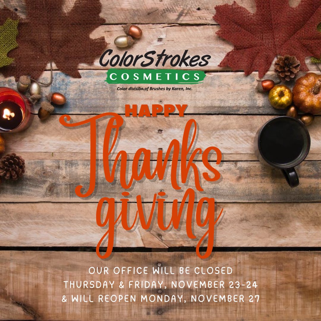 ColorstrokesMU's tweet image. HOLIDAY CLOSURE DATES:

We will be closed: 

THANKSGIVING
We will be closing at 3 pm on Wednesday, November 22nd.
We will be closed on Thursday &amp;amp; Friday, Nov. 23rd &amp;amp; 24th.

YEAR END
December 22nd at 2 pm until the New Year.
(Reopening on Tuesday, January 2nd, 2024, at 9 am)