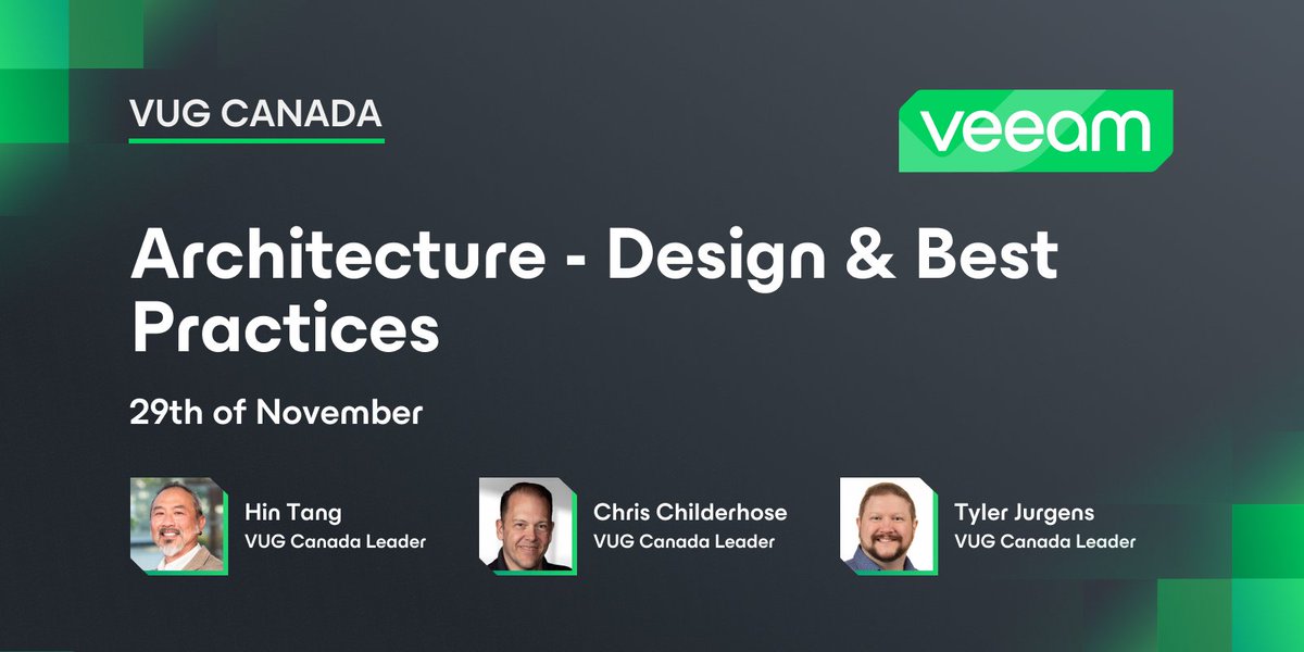 Are you a #Veeam user in Canada? Don't miss our upcoming VUG Canada meetup on Nov 29th where you'll learn how to best architect your Veeam solution for optimal backups with <a href="/cchilderhose/">Chris Childerhose</a>, <a href="/hangtentech/">Hin Tang</a> &amp; <a href="/Tyler_Jurgens/">Tyler Jurgens (@tylerjurgens.bsky.social)</a>. See you there! bit.ly/3MTJYG9