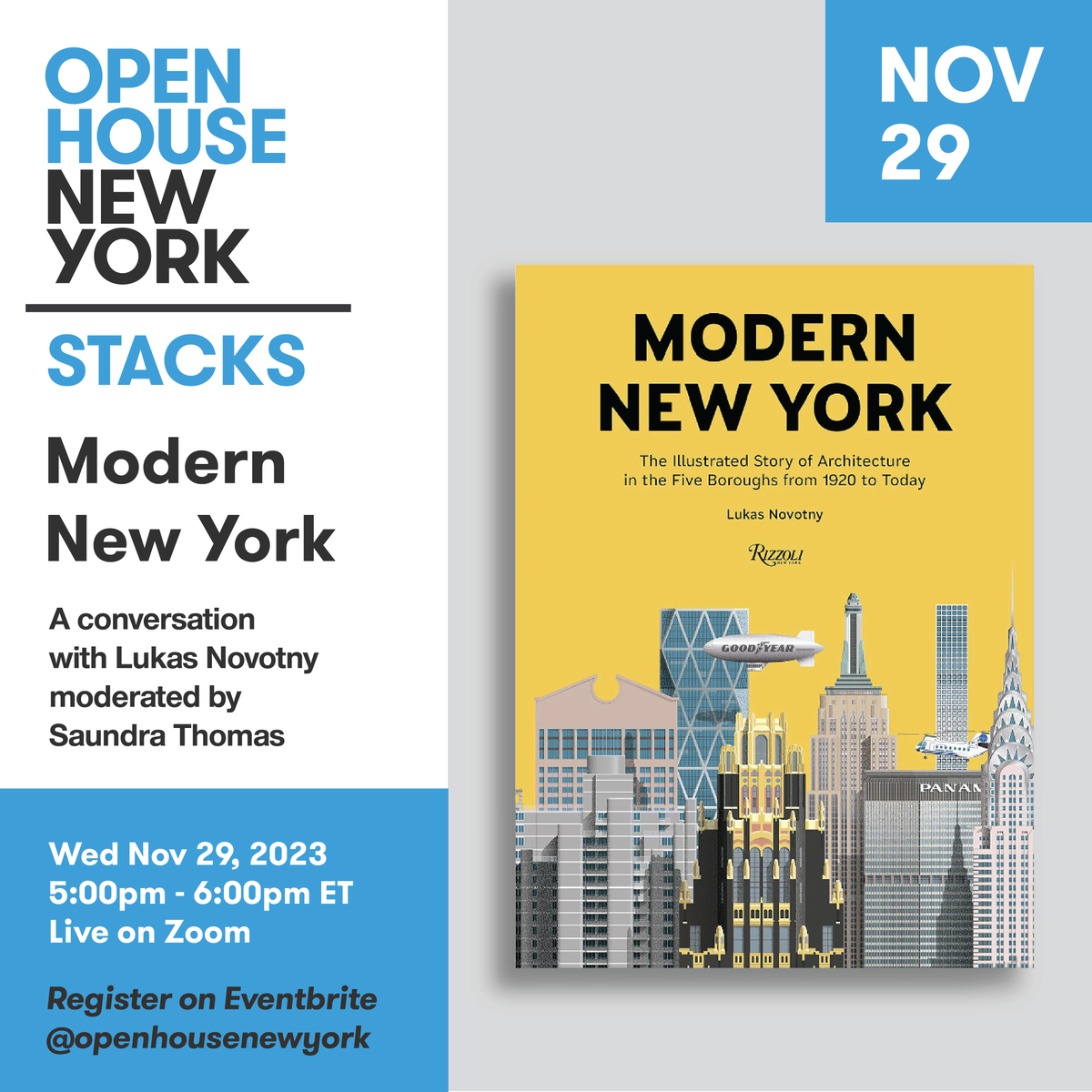ohny's tweet photo. Join us on Nov 29 for a virtual book talk with Modern New York author Lukas Novotny. From iconic Art Deco skyscrapers to hidden gems like the DSNY's Spring Street Salt Shed, Novotny's vivid illustrations capture a century of NYC's history. 

Register: https://t.co/fzpAiPk3eo https://t.co/qHh2szQZJG