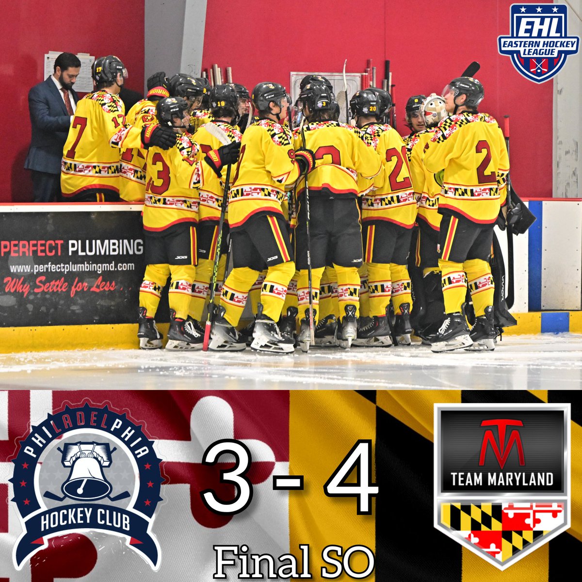 TeamMarylandEHL's tweet photo. Final from Hollydell. Xavier Tremblay and Vadim Frolov came up clutch in the shootout to give your Team Maryland a 4-3 victory over Philadelphia Hockey Club!!
#RollTM #MarylandPride #EHL https://t.co/6Y1LnsBZJW