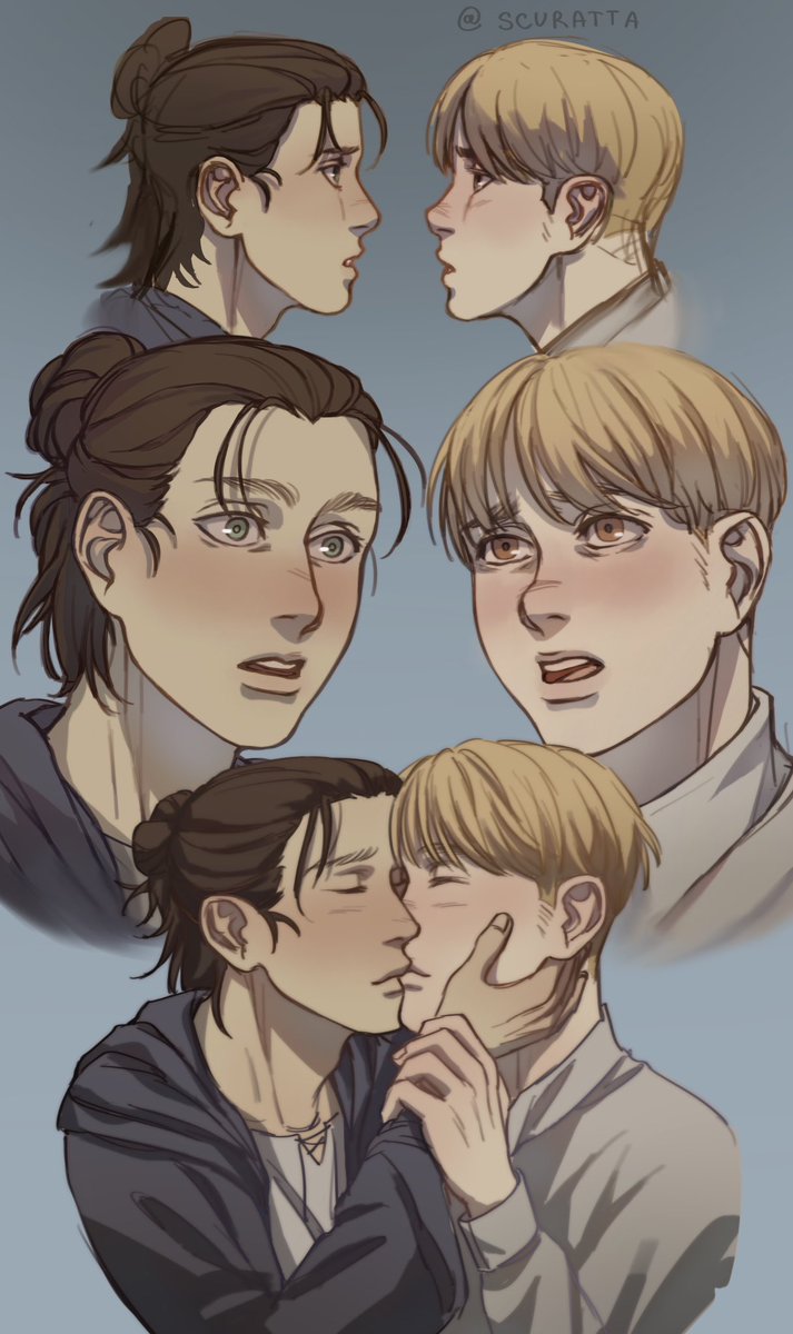 scurat1a's tweet photo. While yall are arguing over the end of aot, i can definitely say that mappa’s Armin needed these 4 years in the cabin with Eren too hahaha #eremin #SNKArt #snk #arminarlert #ErenJaeger #AttackOnTitan https://t.co/UPpfcg4pPn