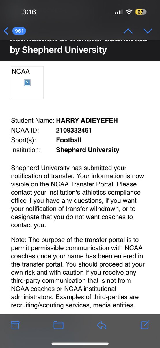 Harry_Adieyefeh's tweet photo. Thank you to everyone at Shepherd for these past 2 seasons, I am grateful for everything. With that being said I have entered my name into the transfer portal with 3 years of eligibility.  
Running Back 5’10 195/ GPA:3.22 https://t.co/gGZM8Yokdd