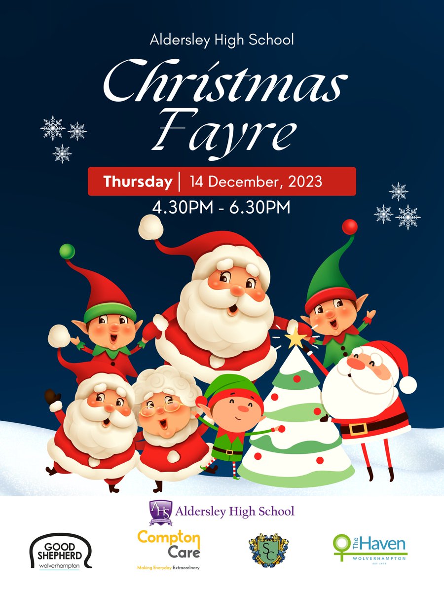 🎄🎉 Dec 14, 4:30-6 PM: Join Aldersley High's Christmas Fair! Local businesses, showcase your products and celebrate with us. 🌟 Stall inquiries? Contact Mr. Baker. Cash for tickets at school stalls, proceeds to charity. Let's celebrate and support great causes! #ChristmasFair