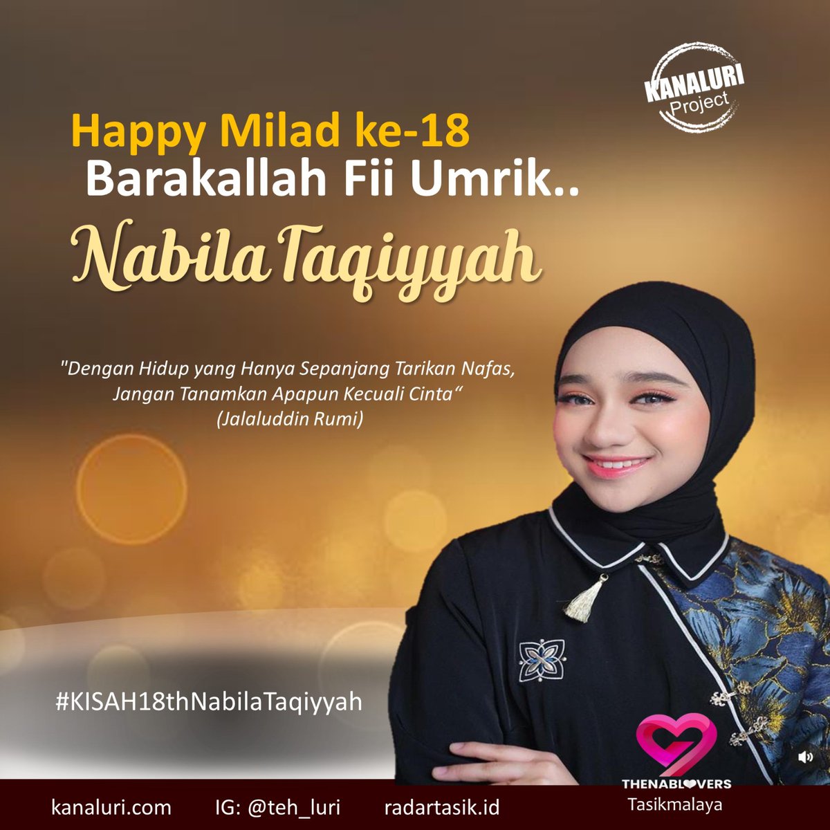 LuriHand's tweet photo. HBD, Wilujeng tepang taun, Happy Milad @Nabilataqiyyah_

Semoga selalu dalam Rahmat dan Lindungan Allah Subhanahu Wata'ala..

Barakallah fii umrik, sehat wal'afiat dan semua doa terbaik..
Aamiin..

NABILA KITA RAYAKAN
#KISAH18thNabilaTaqiyyah https://t.co/IUN413IqHm