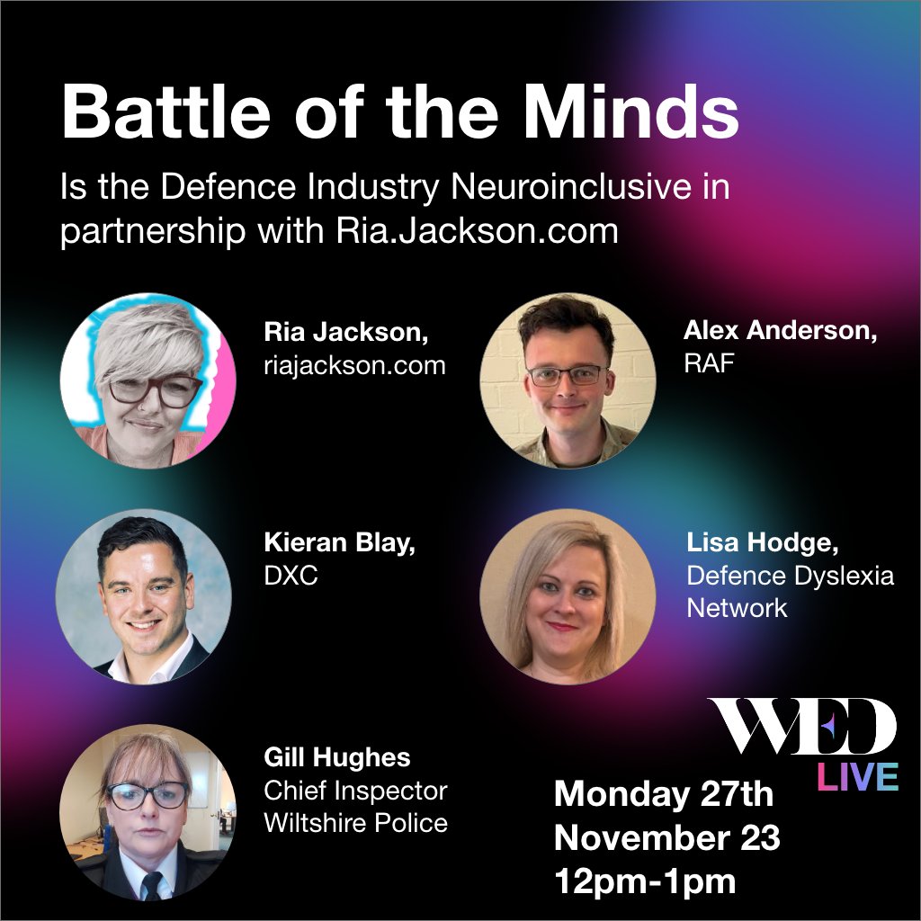Join us for our #free #virtual #event asking if the UK #Defence & #Security #Industry are #neuroinclusive.

Come along and share your experiences, this is open to everyone.

Sign up here: womenempoweringdefence.com/wed-events/

#Diversity #Inclusivity #DefenceSector #WEDEvents #VirtualEvent