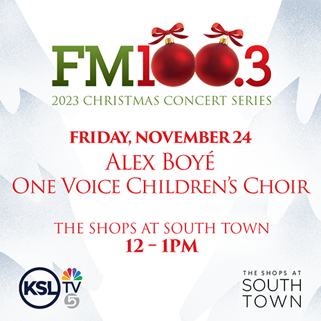 ShopSouthTown's tweet photo. Kick off the annual @fm100.3slc Christmas Concert Series with us this Friday! 🎄 🎤  Join us at Fountain Court from 11am-12pm for performances by @alexboyeofficial and @onevoicechildrenschoir 🎅 https://t.co/EeQLed9X0p