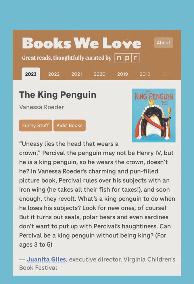I am doing the biggest happy penguin dance right now! The Penguin was included on NPR’s Books We Love list. Thank you @npr and Juanita Giles for this incredible honor!
#bookswelove #npr #kidsbooks