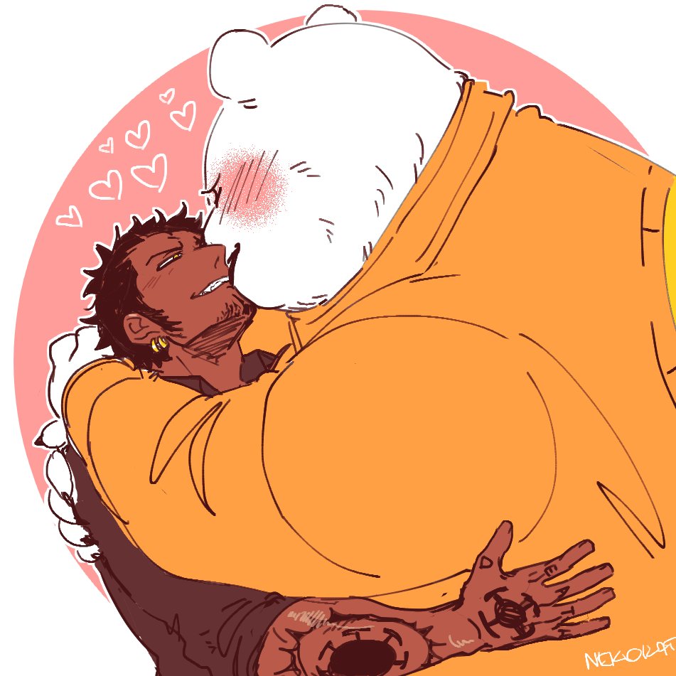 nekokat42's tweet photo. 🐯🐻‍❄️(lawbepo , ロベポ ) 
it's still 20.11 where i am so it's a birthday kiss https://t.co/B7nRYNWtYR