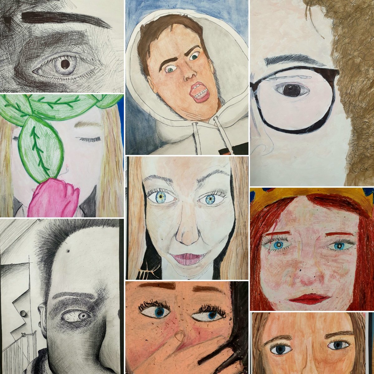 BlairgowrieART's tweet photo. Some S3 portraits nearly finished today, great to see pupils working hard with their chosen media! #finalpieces #portrait #friendsandfamily https://t.co/ylr4M10fOg