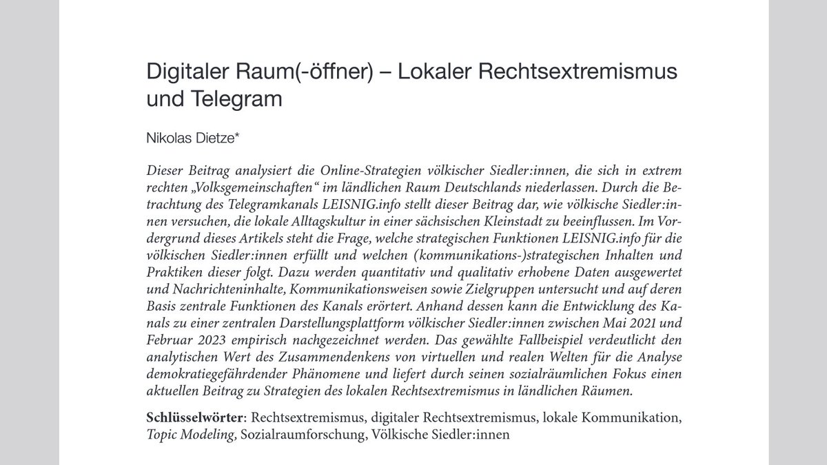 BredowInstitut's tweet photo. Wie sich ein Telegram-Kanal zur zentralen Darstellungsplattform völkischer Siedler*innen in einer sächsischen Kleinstadt entwickelt hat, zeichnet Nikolas Dietze in seinem Beitrag empirisch nach. ➡️ https://t.co/urZlUl0M1p https://t.co/mDVERsrApQ