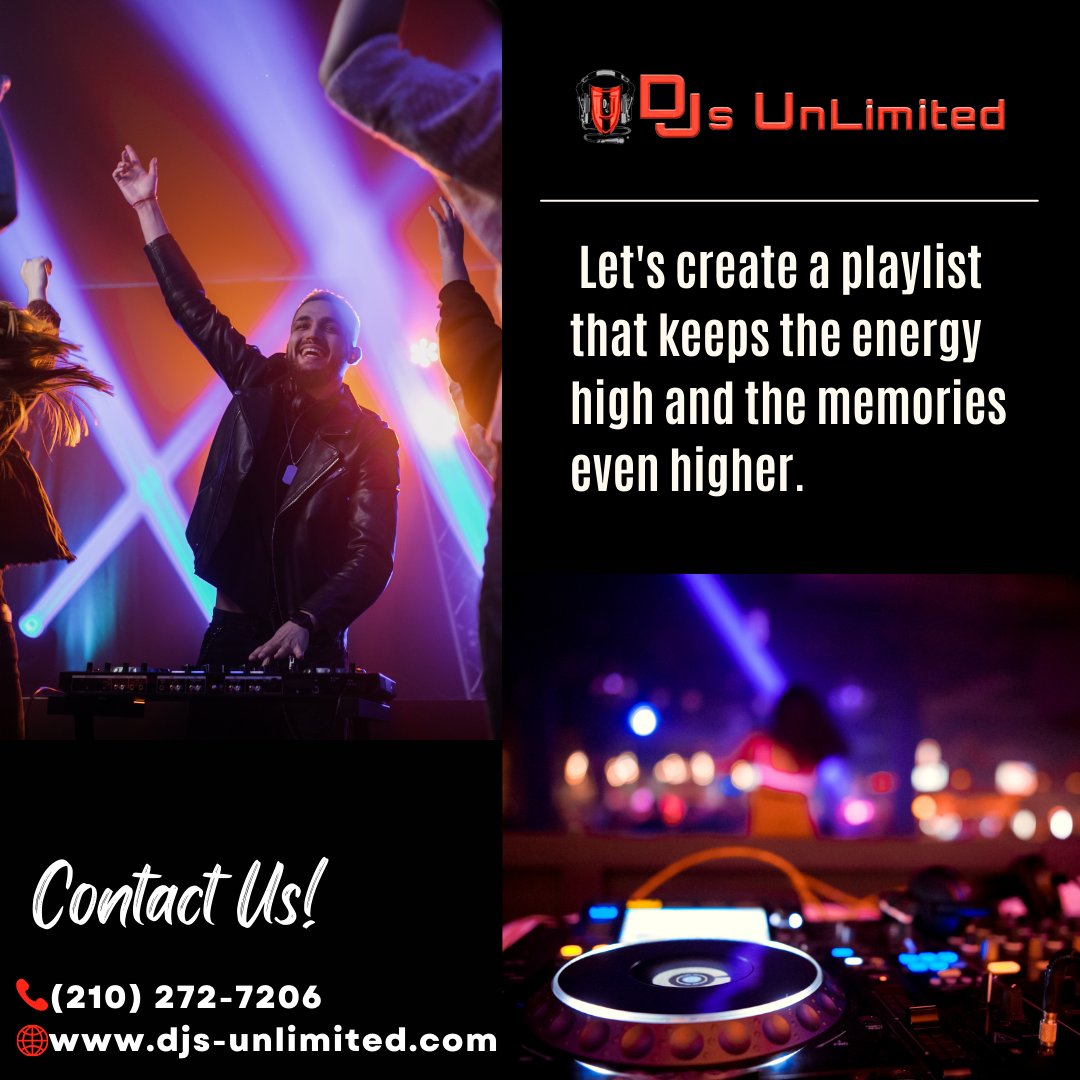 Elevate the vibe, elevate the memories. Let's craft a playlist that not only keeps the energy high but also makes every moment unforgettable. 

Book us now!
Call: (210) 272-7206

#SanAntonioDJ #musicplaylist #HillCountyDJ #WeddingPartyDJ #EventDJs #PromDJ #Music #playlist
