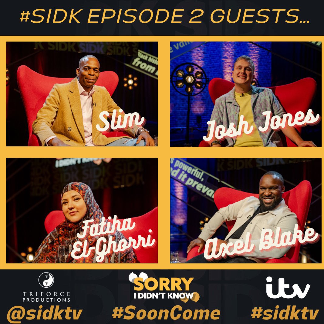 🎉Our SIDK Ep2 guests are... This Sunday 26 November you'll be watching... ⭐Slim! ⭐Fatiha El-Ghorri! ⭐Josh Jones! ⭐Axel Blake! 📺Tune in at 10.20pm on @itv - and watch previous episodes of @sidktv on @ITVX NOW! #SoonCome #SIDK