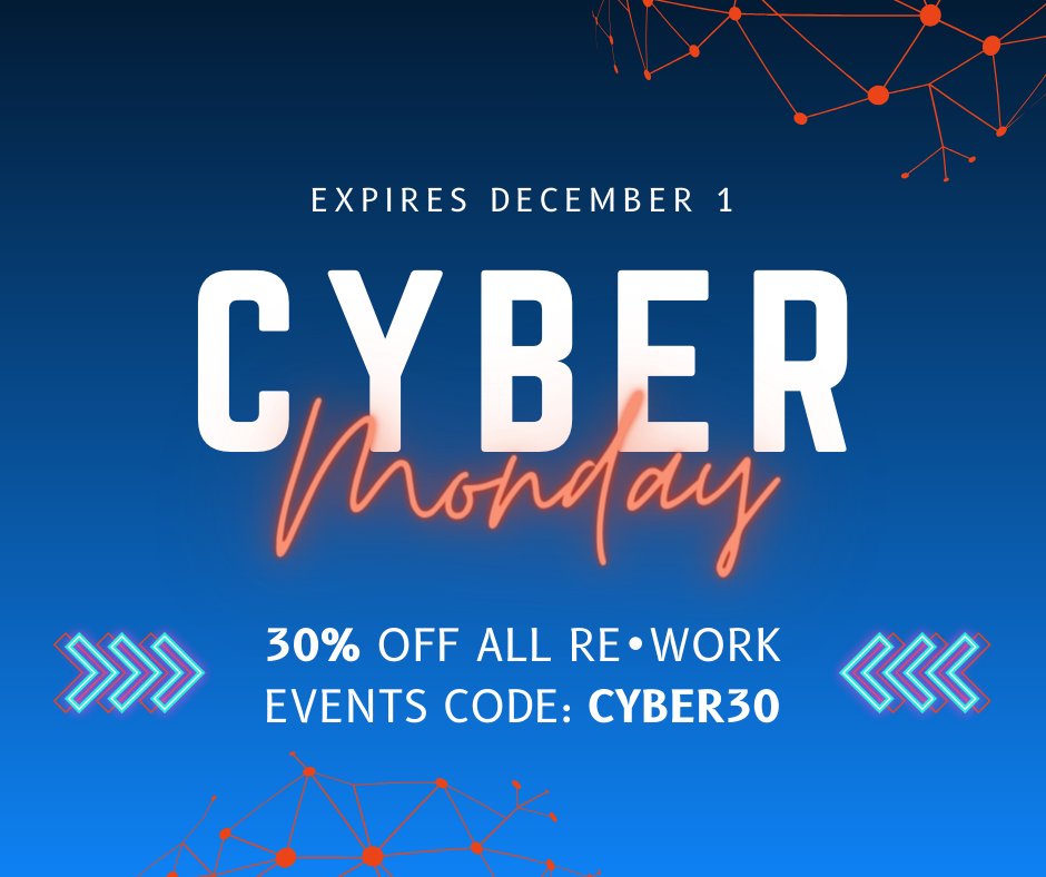 🎉 Don't miss out on our exclusive Cyber Monday Sale! Get ready to supercharge your AI learning journey at RE•WORK events.

🎟️ Use code: CYBER30 for 30% off all events! 

🛒 Check out our upcoming events and secure your spot! ➡️ bit.ly/3G4A6FU

#reworkAI