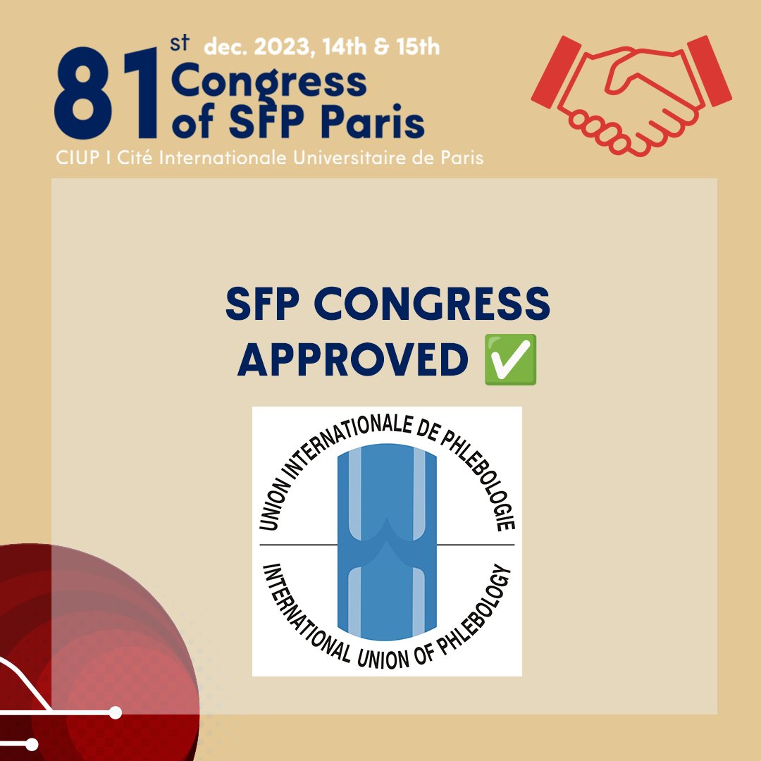 ✅Congress approved by the International Union of Phlebology.

Do not miss this year's event, which promises a rich and innovative scientific program led by renowned experts 👇

Register: sfpcongres.com/en/registratio…
Program: sfpcongres.com/en/program/ 

#Vascular
#SFP
#Phlebology