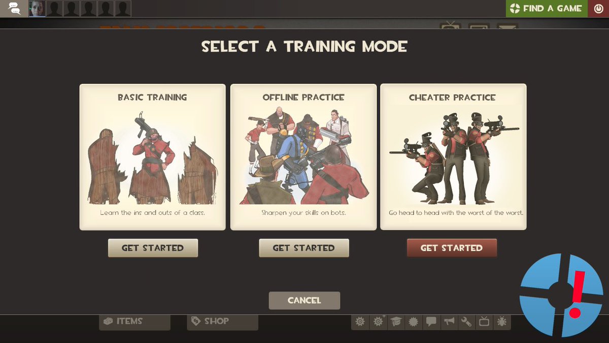 2FortDaily's tweet image. REPORT: Valve adds a new "Cheater" practice mode which includes aimbotting snipers to prepare new players for the horrors of casual mode