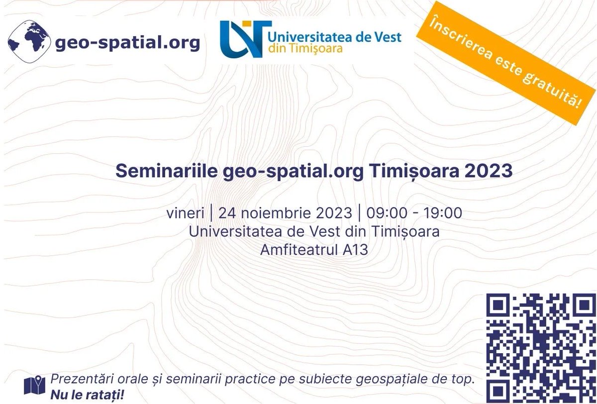 mneagul's tweet photo. Entuziasmat să particip la Seminariile @geospatialorg! 🌐 Descoperiți ultimele tendințe în software open source geospatial și aplicații practice. Eveniment organizat de @uvtromania și https://t.co/XZ91RjPxdA. #GIS #OpenSource #GeoSpatial #osgeo #geospatial https://t.co/W8YAGxNbss
