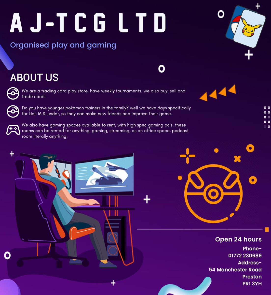 AJ_TCG_LTD's tweet photo. A little about us. 👋

Any questions, send us a message or call! 🫶

#pokemon #pokemontournament #PokemonGO #pokemontcg #PokemonGOfriends #pokemonpreston #SmallStreamerCommunity #SmallStreamersConnectRT #twitch #KickStreamer https://t.co/Mhn4REs8Bw