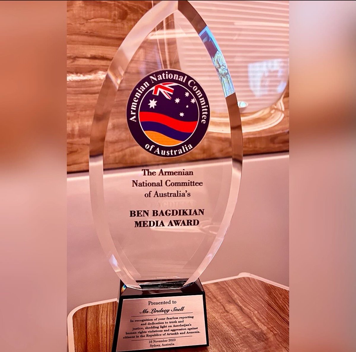 I was deeply honored to receive the Armenian National Committee of Australia’s Ben Bagdikian Award for Media at their annual fundraiser gala in Sydney this weekend.