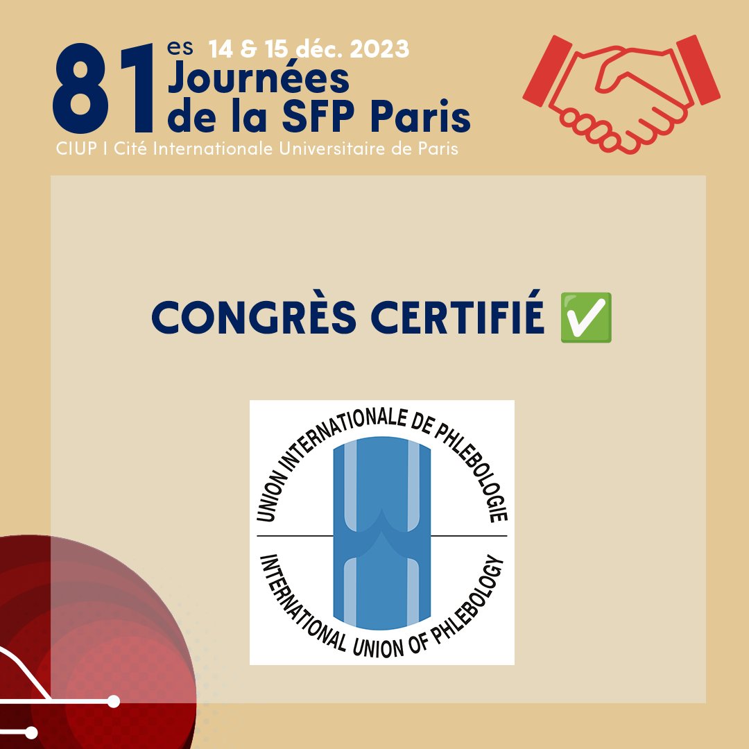 ✅ Congrès homologué par l'Union Internationale de Phlébologie.

Ne manquez pas cette prochaine édition qui annonce un programme scientifique riche et novateur, porté par des experts de grande renommée 👇

S'inscrire : sfpcongres.com/inscription/
Programme : sfpcongres.com/programme/