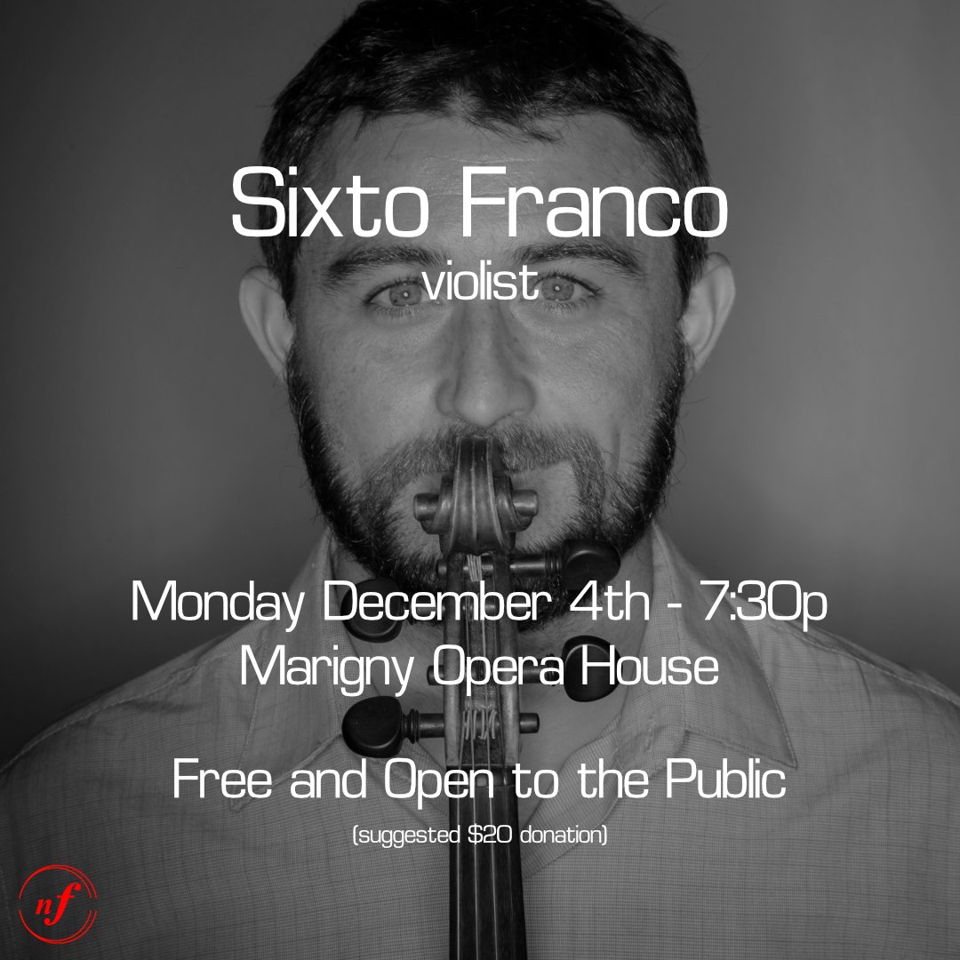 Two weeks from now, nF kicks off its 14th season with a concert featuring Sixto Franco!

Join us at the Marigny Opera House 12/4 @ 7:30p for a concert featuring diverse voices in new music

eventbrite.com/e/nienteforte-…