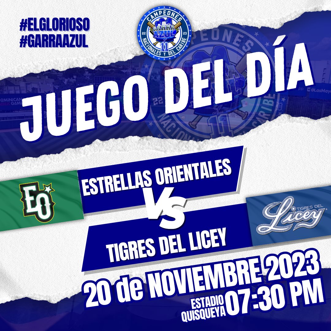 GarraAzulLicey's tweet photo. Los Campeones Nacionales y del Caribe reciben la visita de las Estrellas Orientales. 💙
Partido pautado para iniciar a las 7:30PM.
#LiceyCampeon #LosReyesdelCaribe #EOvsTL https://t.co/vDYyiK56N7