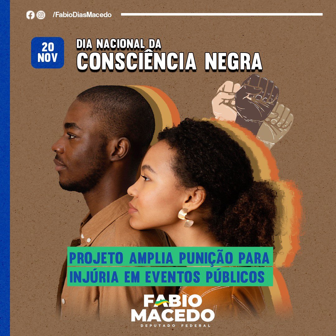 Apresentei o PL 2739/2023 para fortalecer as punições à injúria racial em eventos públicos. A proposta, que altera a Lei 7.716/1989, busca estabelecer pena de 3 a 7 anos de reclusão e proíbe a frequência desses locais por três anos. Juntos, avançamos contra a injúria racial!