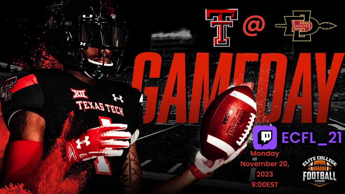 GAMEDAY again red raiders! We travel to San Diego, CA to face off against SDSU! One more week until conference championships 😈 #ECFLSim #GunzUp