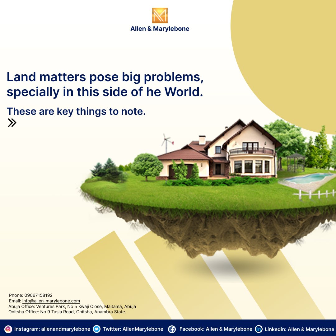 AllenMarylebone's tweet photo. Do you own a landed property or looking to acquire one? Land Matters pose big problems, especially in this side of the World. 

These are key things to note: https://t.co/hbJaKXVFx1