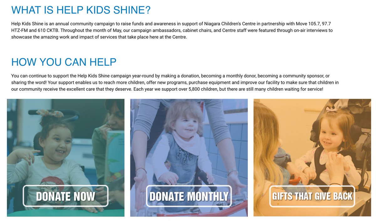 You can support the Help Kids Shine campaign ALL YEAR LONG by making a donation or becoming a sponsor! Your support enables us to offer new programs, purchase equipment & improve the @niagarachildctr to make sure children in our community receive the care that they deserve.