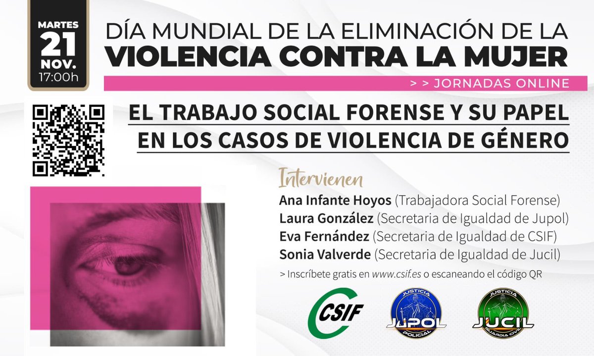 ATSForenses's tweet photo. Mañana en el marco del #25Noviembre participamos en un encuentro junto con @IgualdadCSIF @JupolNacional @jucilnacional sobre #trabajosocialforense 

➡️➕ℹ️ https://t.co/nRn9Ytjw3W https://t.co/IavhJLHzSB