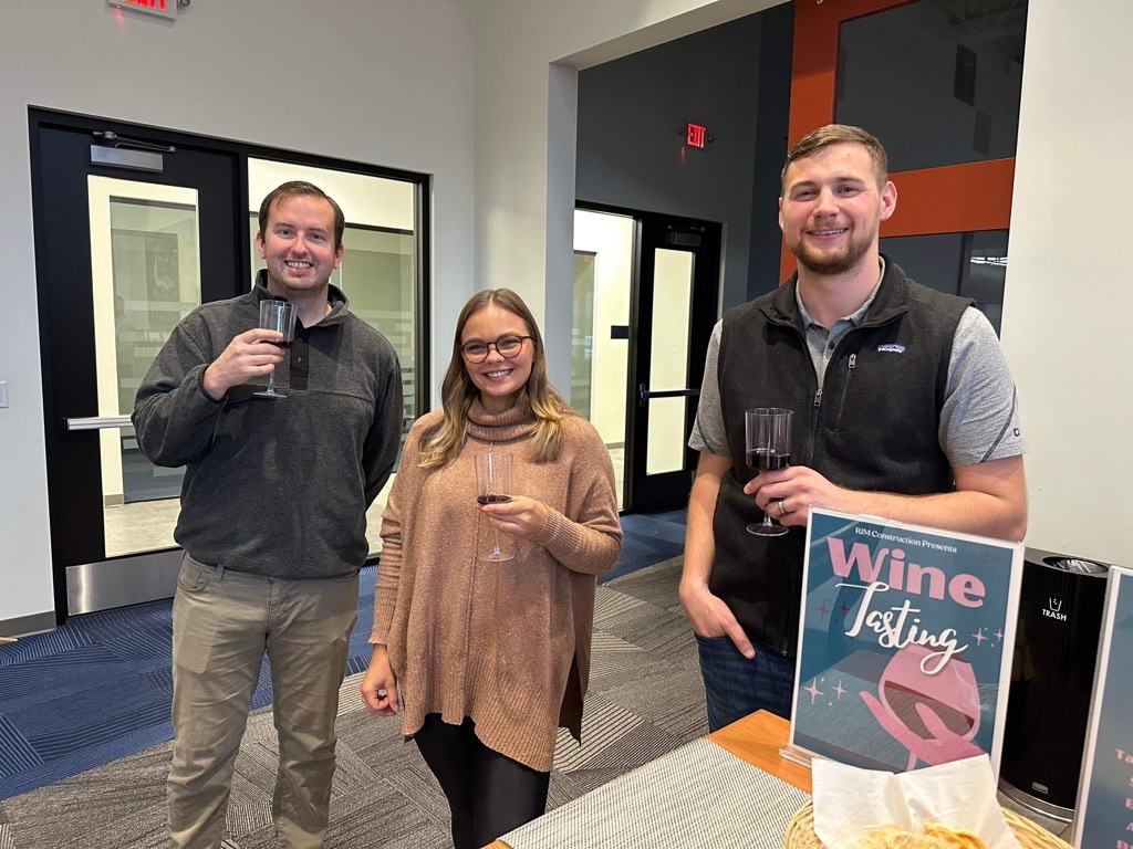 rjmconstruction's tweet photo. WINE not have a little fun before the holidays get crazy?#TeamRJM uncorked some fun with a wine-tasting to pick the perfect Thanksgiving sip! Cheers to Project Executive Tim Ryan, who treated us to a blind taste test with the inside scoop on their type, flavor notes, &amp; histories! https://t.co/Jy6Rkf6M33