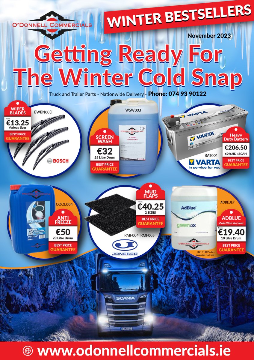 odonnellcomm's tweet image. "GETTING READY FOR WINTER!"
Be Prepared and get organised early.
Great Value Advice and Products To Match.

Call Daryll or Chris on 00353 (0)74 93 90122 for more details.
Order online at odonnellcommercials.ie
sales@odonnellcommercials.ie
#truckpartsforsale
#truckpartsdonegal