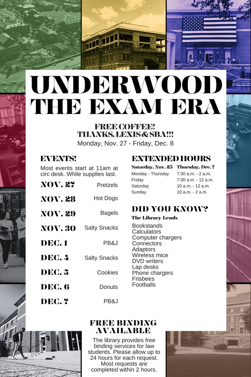 Final Exam Support starts next week! As always, the library is here to help you through exams with both a place to study and a full array of snacks!