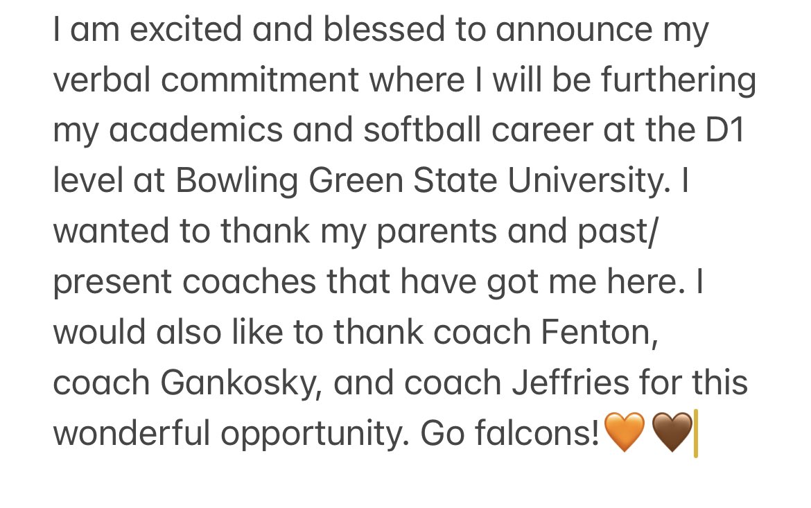 Sienna Hutchins (@hutchinssienna) on Twitter photo So excited and blessed for this amazing opportunity! Go Falcons!🦅<a href="/BGSUSoftball/">BGSU Softball</a> @CoachFentonBG <a href="/CoachErinn/">Erinn Gankosky</a> <a href="/HawksHarbold/">Ohio Hawks National Harbold</a> <a href="/MvilleSBOH/">Marysville High School Softball</a> So excited and blessed for this amazing opportunity! Go Falcons!🦅<a href="/BGSUSoftball/">BGSU Softball</a> @CoachFentonBG <a href="/CoachErinn/">Erinn Gankosky</a> <a href="/HawksHarbold/">Ohio Hawks National Harbold</a> <a href="/MvilleSBOH/">Marysville High School Softball</a>