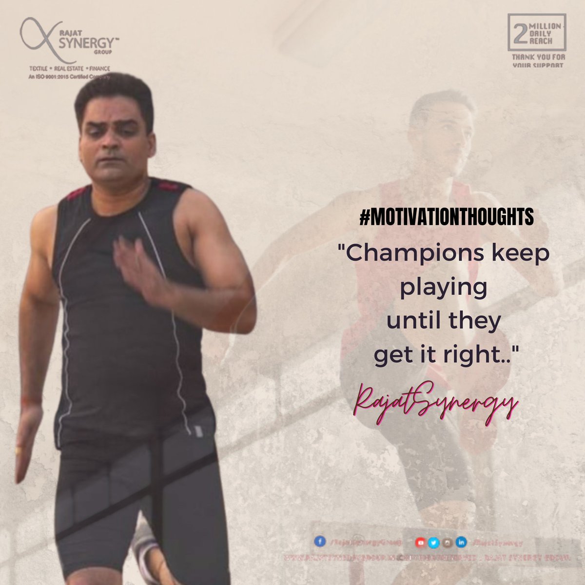 rajatsynergy's tweet image. #MOTIVATIONTHOUGHTS

&quot;&quot;Champions keep 
playing 
until they 
get it right...&quot;

#RajatSynergy #RajatMohanPathak