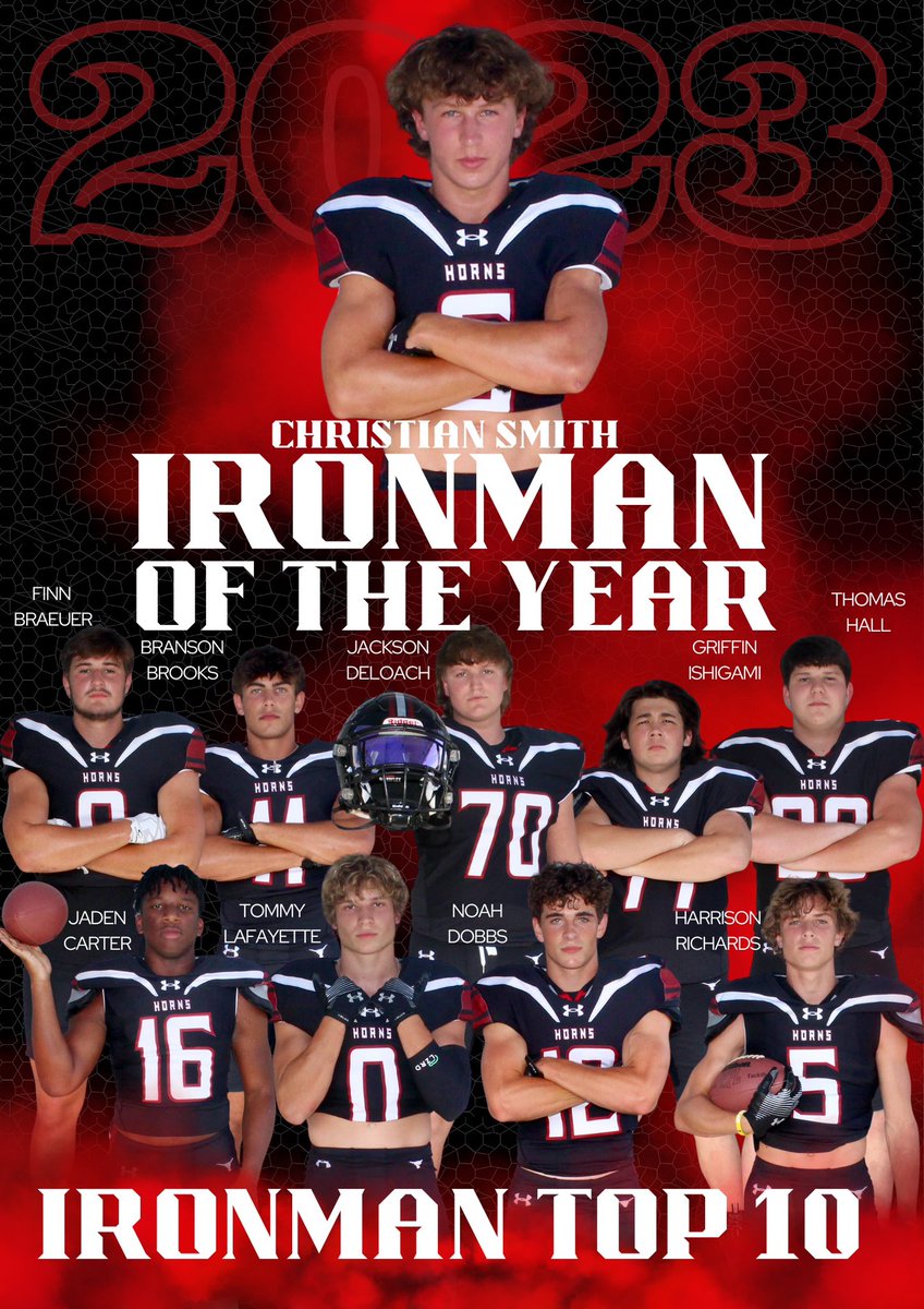 IRONMAN TOP 10 Congrats to @CSmithLambertFB for IRONMAN OF THE YEAR @finnbraeuer15 @BransonBrooks2 @JacksonDeLoach1 @GriffinIshigami @JadenCarter2025 @Tommy_32_23 @Thomas_Hall98 @HarrisonR2006 Noah Dobbs