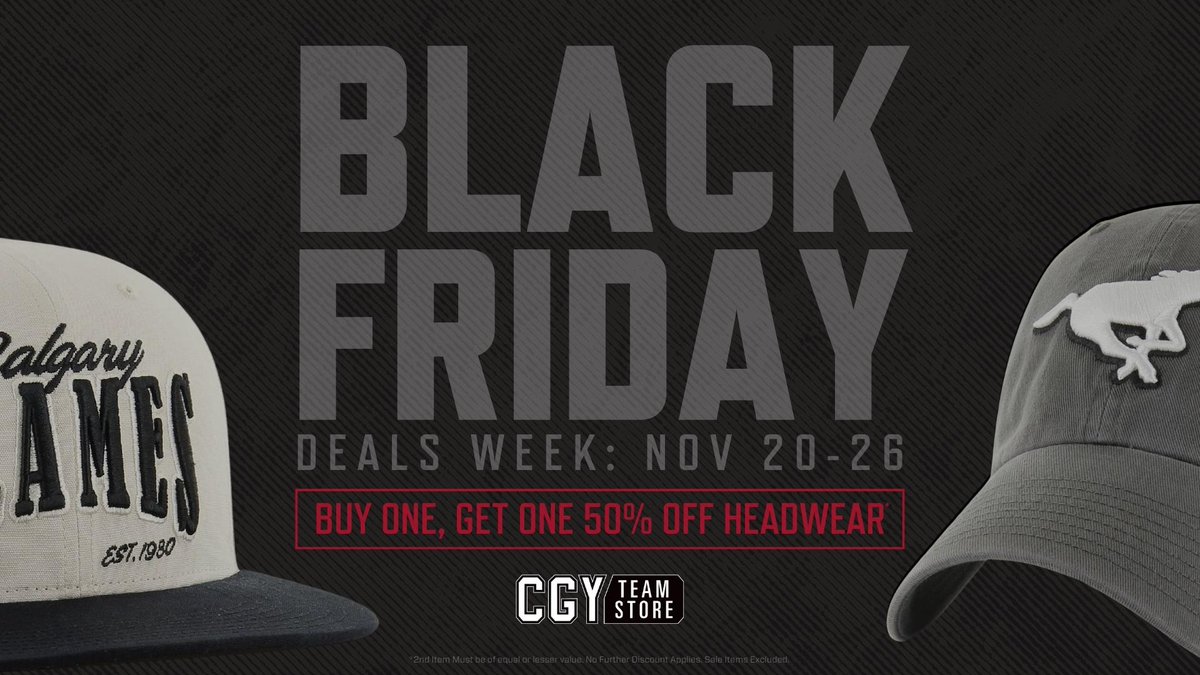 🔥 BLACK FRIDAY DEALS WEEK: All regular-priced headwear is buy one, get one 50% off!* Shop now: bit.ly/CGYTS-23BLKFRI *Offer available in-store and online. 2nd Item Must be of equal or lesser value. No Further Discount Applies. Sale Items Excluded.