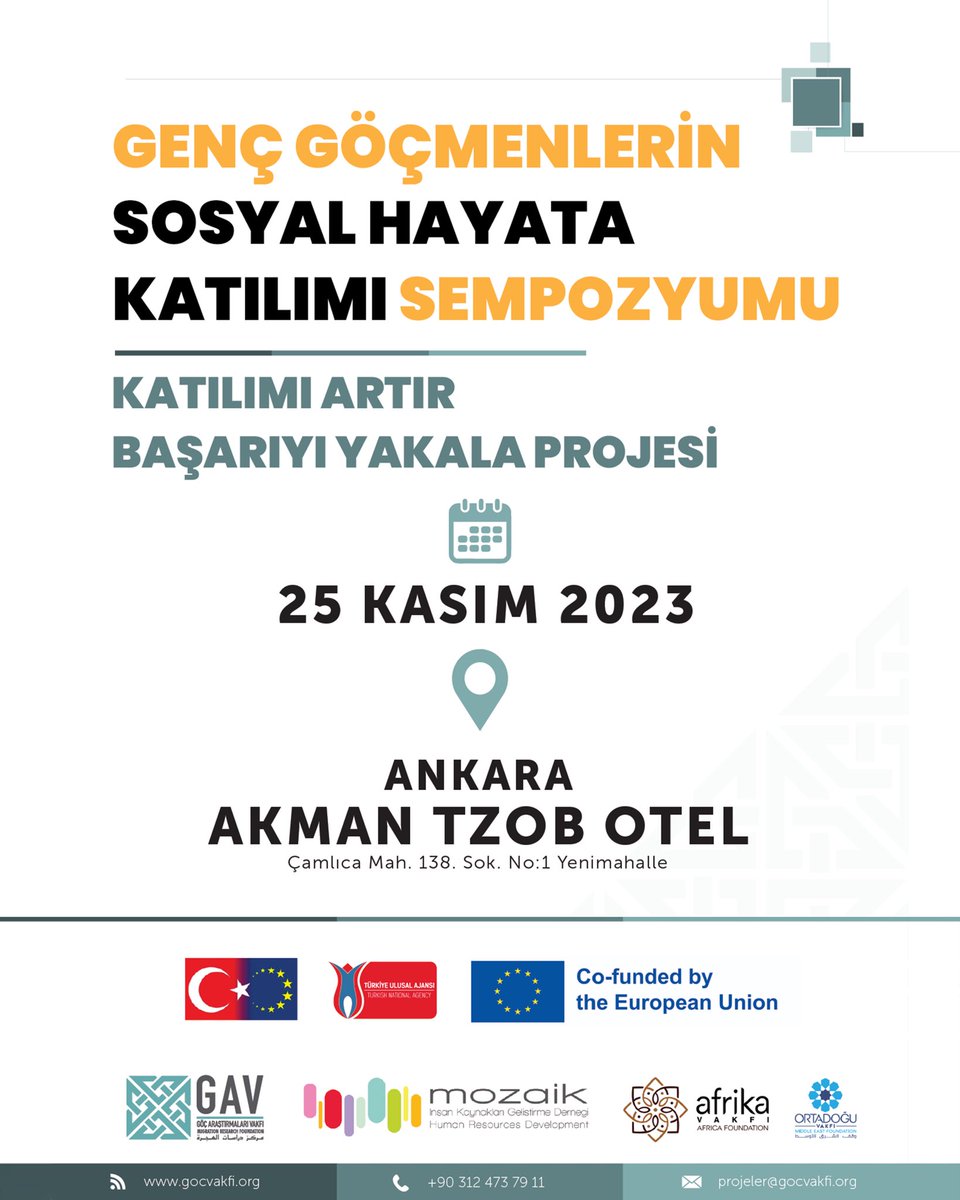 📢 Proje kapsamında gerçekleştireceğimiz ve göçmenlerin sosyal hayata katılımını tartışmaya açacağımız sempozyuma davetlisiniz.

📌 Sempozyum herkese açıktır!