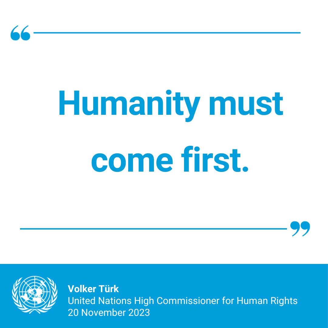 UN's tweet image. As crisis in the Middle East deepens, @UNHumanRights chief @volker_turk calls for adherence to international humanitarian law and greater respect for the basic principles of humanity. ohchr.org/en/statements/…