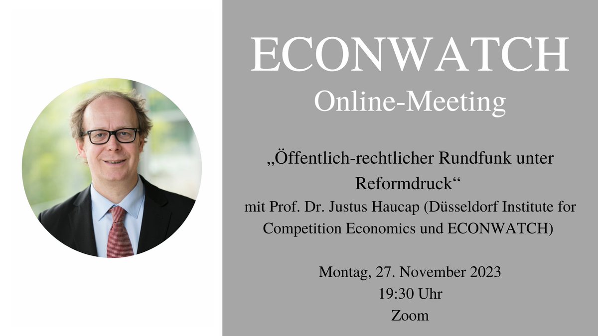ECONWATCH (@econwatchtw) on Twitter photo #Deutschland hat den teuersten und größten öffentlich-rechtlichen #Rundfunk der Welt. Prof. Justus <a href="/haucap/">Justus Haucap</a> wird am ❗27.11.23❗ Reformnotwendigkeiten im #ÖRR analysieren und mögliche #Reformschritte aufzeigen. Anmeldung ist unter: info@econwatch.org möglich #Deutschland hat den teuersten und größten öffentlich-rechtlichen #Rundfunk der Welt. Prof. Justus <a href="/haucap/">Justus Haucap</a> wird am ❗27.11.23❗ Reformnotwendigkeiten im #ÖRR analysieren und mögliche #Reformschritte aufzeigen. Anmeldung ist unter: info@econwatch.org möglich