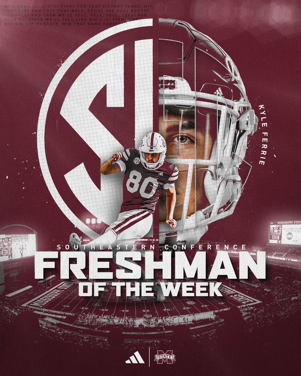 HailStateFB's tweet photo. Career days for both of our guys result in SEC Weekly Awards!

𝗦𝗘𝗖 𝗗𝗲𝗳𝗲𝗻𝘀𝗶𝘃𝗲 𝗣𝗹𝗮𝘆𝗲𝗿 𝗼𝗳 𝘁𝗵𝗲 𝗪𝗲𝗲𝗸:
Bookie Watson

𝗦𝗘𝗖 𝗙𝗿𝗲𝘀𝗵𝗺𝗮𝗻 𝗼𝗳 𝘁𝗵𝗲 𝗪𝗲𝗲𝗸:
Kyle Ferrie

#HailState🐶 https://t.co/rmYLXC7Ll6