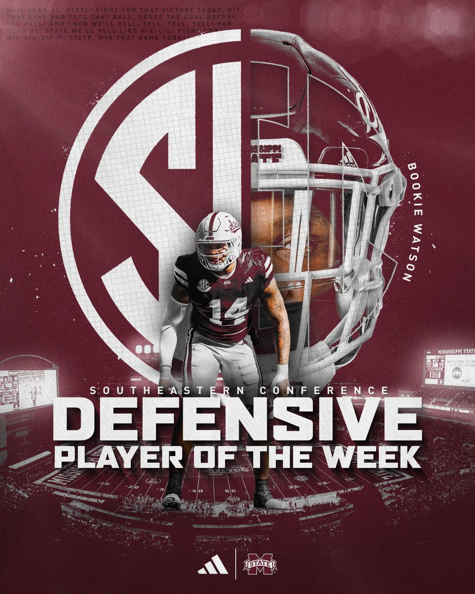HailStateFB's tweet photo. Career days for both of our guys result in SEC Weekly Awards!

𝗦𝗘𝗖 𝗗𝗲𝗳𝗲𝗻𝘀𝗶𝘃𝗲 𝗣𝗹𝗮𝘆𝗲𝗿 𝗼𝗳 𝘁𝗵𝗲 𝗪𝗲𝗲𝗸:
Bookie Watson

𝗦𝗘𝗖 𝗙𝗿𝗲𝘀𝗵𝗺𝗮𝗻 𝗼𝗳 𝘁𝗵𝗲 𝗪𝗲𝗲𝗸:
Kyle Ferrie

#HailState🐶 https://t.co/rmYLXC7Ll6